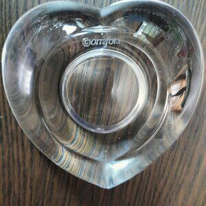 Orrefor's Heart shaped crystal votive holder. Sweden  4.5"  x 4" x 1.5